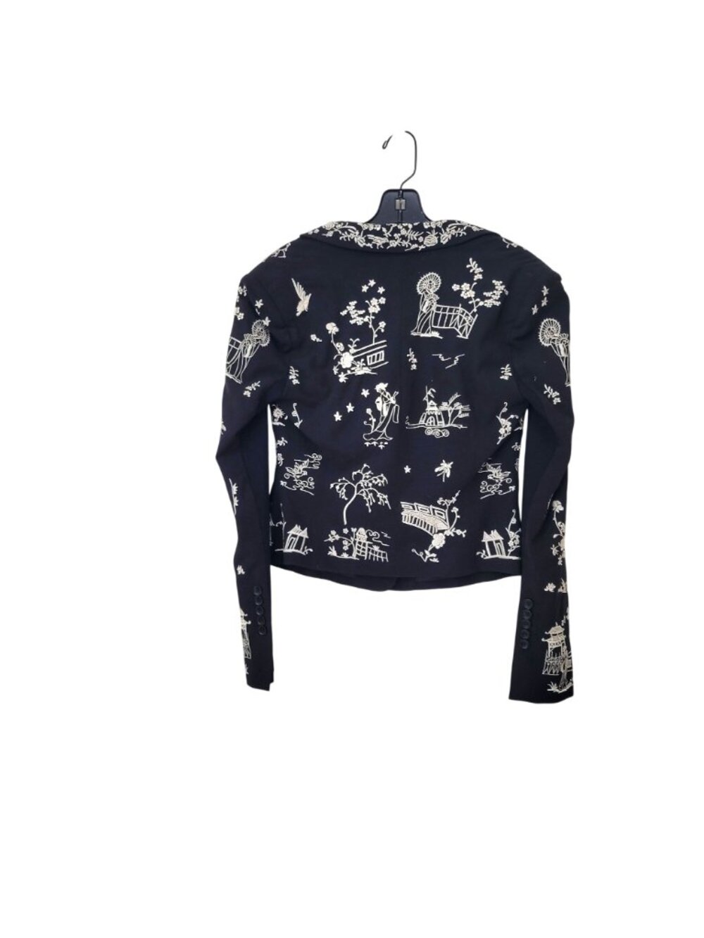 BCBG Max Azria Black Embroidered Bowie Blazer Jacket With Asian Floral & Scenic - Picture 2 of 5